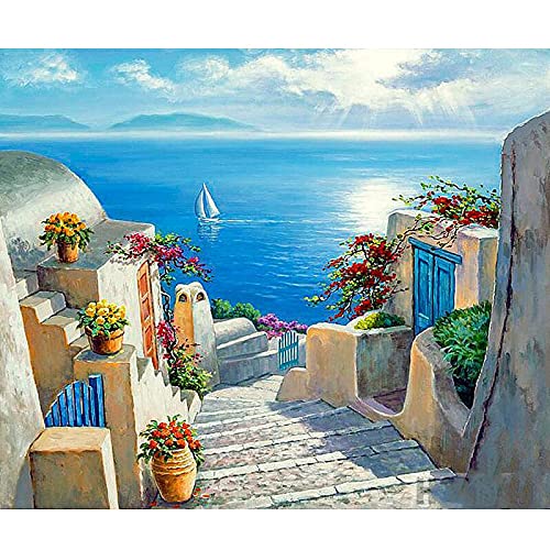 XURAN 5D Diy Volldiamant Gemälde Badeort Diamant Stickerei Kreuzstich Home Decoration Mediterrane Landschaft-30Cm×40Cm von XURAN