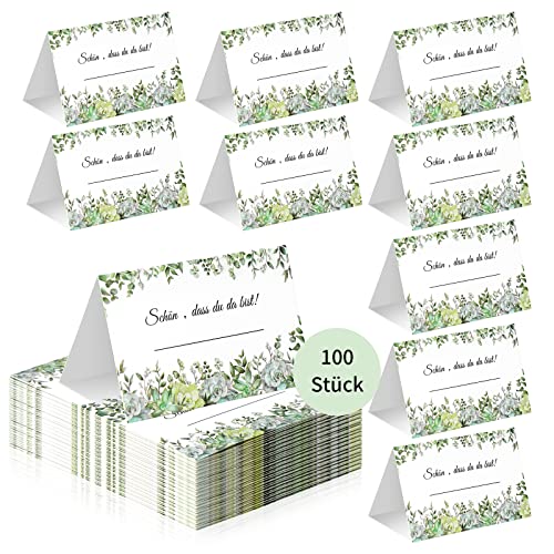 100 Stück Tischkarten Hochzeit Namenskarten für gäste Platzkarten zum Beschriften Hochzeit Sitzplatzkarten Namensschilder Eukalyptus grün Tischkarten für Hochzeit Geburtstag Taufe Feier Kommunion von XUWAIDSGN