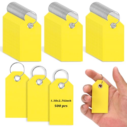 500 Stück gelbe Papier-Schlüsselanhänger mit Ringen, 3,3 x 6,9 cm, Etiketten, beschriftbar mit Etiketten, Großgepäck, für Marker, Autotür, Händler, Namensmanagement, Organisation (gelb) von XUWAIDSGN