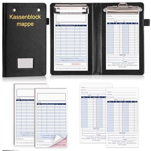 Kassenblöcke 2X50 Blatt mit 2 Additionsblatt Quittungsblock mit Durchschlag Fortlaufend Nummeriert Rechnung 9.5x17.5cm Kassenblockmappe Schwarz Leder 21x12x3cm mit 2 Metallklemmen und Stifthalter Kassenblöcke 2X50 Blatt mit 2 Additionsblatt Quittungsblock mit Durchschlag Fortlaufend Nummeriert Rechnung 9.5x17.5cm Kassenblockmappe Schwarz Leder 21x12x3cm mit 2 Metallklemmen und Stifthalter von XUWAIDSGN