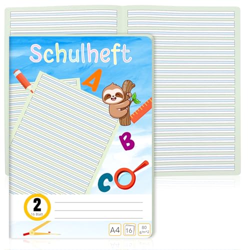 Schreiblernheft Lineatur 2 Din A4 1 Hefte je 16 Blatt Deutschheft 2 Klasse Als Schreiblernheft 100g/m²Bezug Runde Ecken Verhindern Eselsohren Liniertes Heft Farbig Hinterlegte Lineatur (1, Blue) von XUWAIDSGN