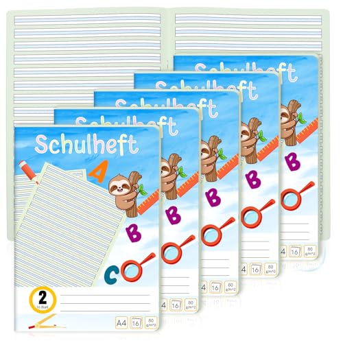 Schreiblernheft Lineatur 2 Din A4 1 Hefte je 16 Blatt Deutschheft 2 Klasse Als Schreiblernheft 100g/m²Bezug Runde Ecken Verhindern Eselsohren Liniertes Heft Farbig Hinterlegte Lineatur (6, Blue) von XUWAIDSGN