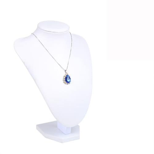 Halskettenständer PU Weißes Leder Modell Büste Show Schmuck Halskette Ohrring Display Anhänger Schaufensterpuppe Schmuckständer Organizer(H25cm) von XUWEWI