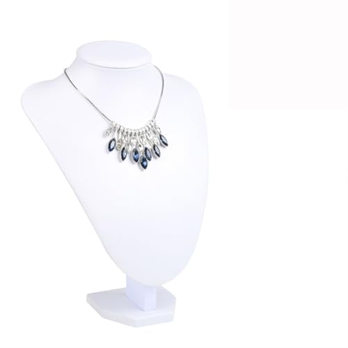 Halskettenständer PU Weißes Leder Modell Büste Show Schmuck Halskette Ohrring Display Anhänger Schaufensterpuppe Schmuckständer Organizer(H29cm) von XUWEWI