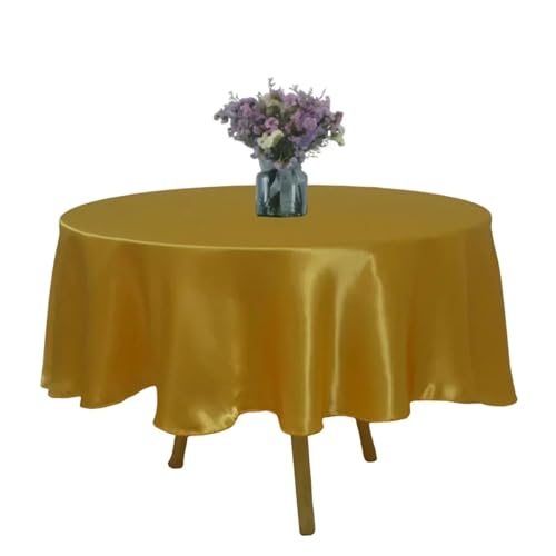 Runde Tischdecke Runde Satin-Tischdecke, Hochzeits-Party-Overlays, Dekoration, Geburtstagsparty, Restaurant, Zuhause(Gold,228CM) von XUWEWI