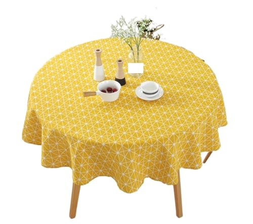 Runde Tischdecke Runde Tischdecke Baumwolle Leinen Waschbar Hotel Bankett for Hochzeit Party Tisch Abdeckung Hause Dezember(Yellow,150CM) von XUWEWI