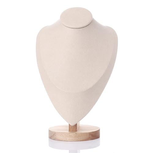 XUWEWI Halskettenständer 2pc Holz Mannequin Büste Halskette Display Stand Porträt Modell Hals Anhänger Schmuck Lagerung Rack Halter Fenster Vitrine Requisiten(Beige,L) von XUWEWI