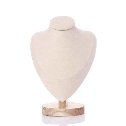 XUWEWI Halskettenständer 2pc Holz Mannequin Büste Halskette Display Stand Porträt Modell Hals Anhänger Schmuck Lagerung Rack Halter Fenster Vitrine Requisiten(Beige,M) von XUWEWI