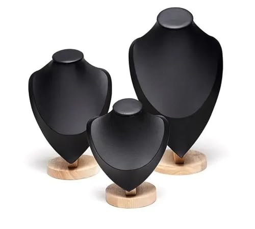 XUWEWI Halskettenständer 3 Teile/satz Samt Schmuck Display Modell Büste Zeigen Aussteller Halskette Anhänger Mannequin Ständer Organizer(Black PU) von XUWEWI