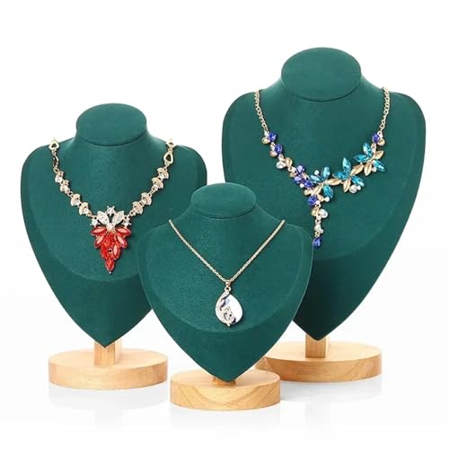 XUWEWI Halskettenständer 3 Teile/satz Samt Schmuck Display Modell Büste Zeigen Aussteller Halskette Anhänger Mannequin Ständer Organizer(Dark Green) von XUWEWI