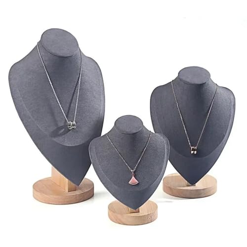XUWEWI Halskettenständer 3 Teile/satz Samt Schmuck Display Modell Büste Zeigen Aussteller Halskette Anhänger Mannequin Ständer Organizer(Grey) von XUWEWI