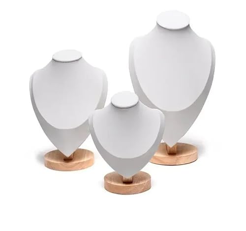 XUWEWI Halskettenständer 3 Teile/satz Samt Schmuck Display Modell Büste Zeigen Aussteller Halskette Anhänger Mannequin Ständer Organizer(White PU) von XUWEWI