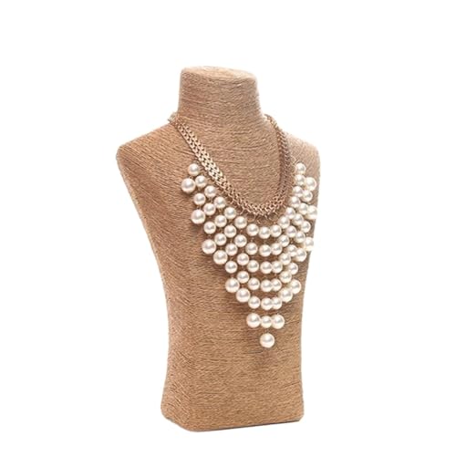 XUWEWI Halskettenständer Hanf Seil Mannequin Halskette Display Stand Halter for Schmuck Shop Ausstellung Bunte Perlen Lagerung Anhänger Organizer(L Khaki) von XUWEWI