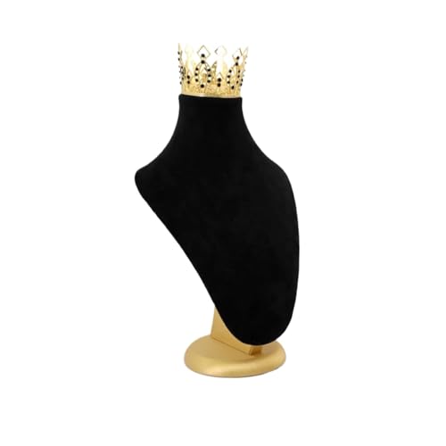 XUWEWI Halskettenständer Samt-Portrait-Halsketten-Ausstellungsstand-Halter-Schmuck-Mannequin-Büste mit goldener Krone for Schaufenster-Halsketten-Anhänger(Black Medium) von XUWEWI