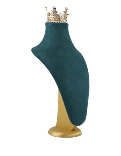 XUWEWI Halskettenständer Samt-Portrait-Halsketten-Ausstellungsstand-Halter-Schmuck-Mannequin-Büste mit goldener Krone for Schaufenster-Halsketten-Anhänger(Green Large) von XUWEWI