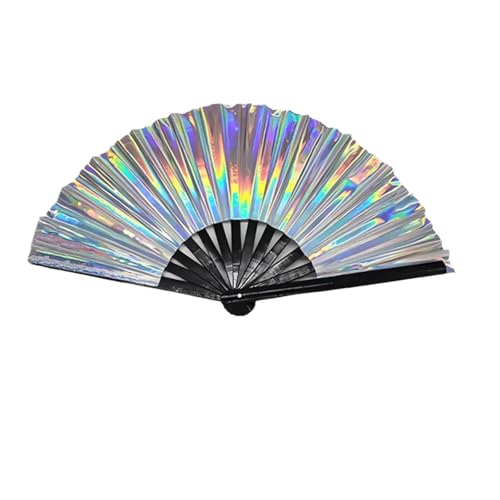 XUWEWI Holographic Rave Handfächer 2 Stück Rave-Handfächer, faltbar, for Bastelarbeiten, mit Laserfarben, Handfächer, Festival-Handfächer for Tanzdekoration, Urlaubsparty(Silver) von XUWEWI