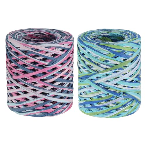 XUWEWI Raffiaband 3 Rollen Bastband Bastpapier Bastelband Papierschnur Geschenkband for Geschenkverpackungsdekoration Für Dekoration Weben Florist(Red Blue) von XUWEWI