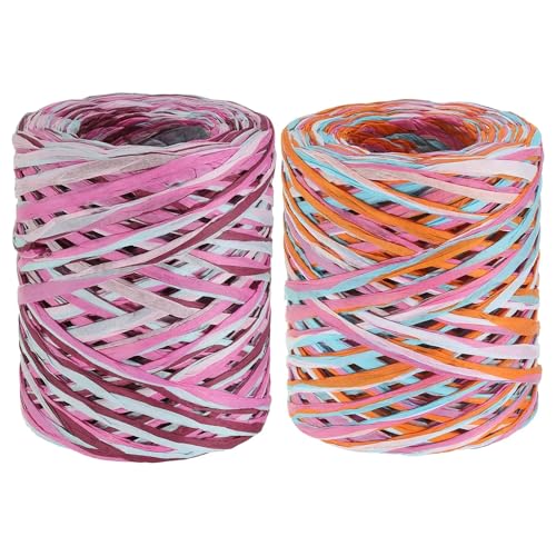 XUWEWI Raffiaband 3 Rollen Bastband Bastpapier Bastelband Papierschnur Geschenkband for Geschenkverpackungsdekoration Für Dekoration Weben Florist(Red Rose Red) von XUWEWI