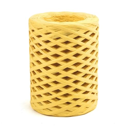 XUWEWI Raffiaband 4 Rollen, 100,0 m, natürliches Bastgarn for Handgestrickte Sommermützen, Taschen, Häkeln, Stricken, Papiergarn, Party-Geschenkverpackungen Für Dekoration Weben Florist(Yellow) von XUWEWI