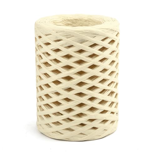 XUWEWI Raffiaband 5 Rollen 100,0 m Naturbast-Strohgarn, handgestrickt, Häkelgraspapierseil for DIY-Sonnenhut, Strandtasche, Geschenkverpackungsseil Für Dekoration Weben Florist(Beige) von XUWEWI