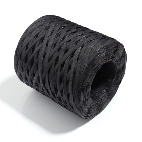 XUWEWI Raffiaband 5 Rollen 200,0 m Bast-Stroh, buntes Papierseil for Handarbeit, Stricken, Häkeln, Fäden, DIY-Blumenstrauß, Geschenkpaket Für Dekoration Weben Florist(Black) von XUWEWI
