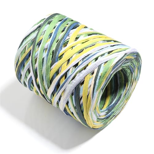 XUWEWI Raffiaband 5 Rollen 200,0 m Bast-Stroh, buntes Papierseil for Handarbeit, Stricken, Häkeln, Fäden, DIY-Blumenstrauß, Geschenkpaket Für Dekoration Weben Florist(Green Yellow) von XUWEWI