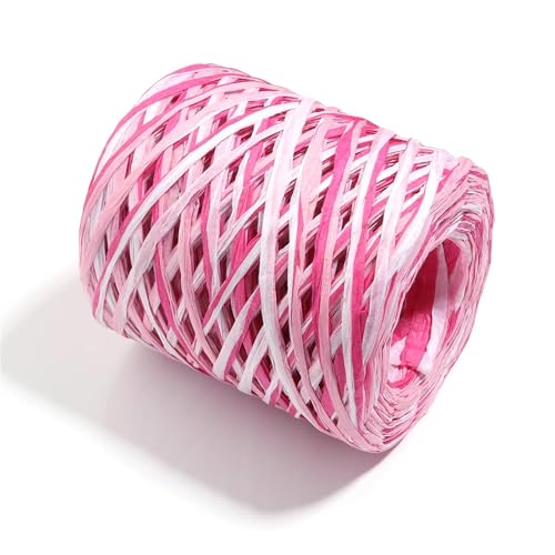 XUWEWI Raffiaband 6 Rollen, 200,0 m, natürliches Bast-Strohgarn, buntes Bast-Papierbandgarn, gestricktes Häkelseil for Verpacken von Bastelarbeiten Für Dekoration Weben Florist(Pink White) von XUWEWI