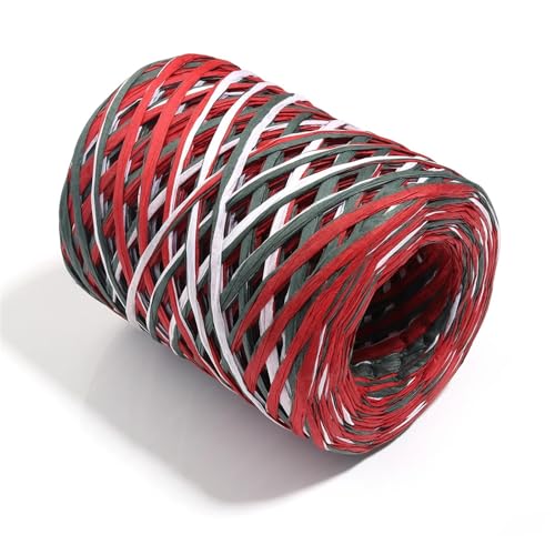 XUWEWI Raffiaband 6 Rollen, 200,0 m, natürliches Bast-Strohgarn, buntes Bast-Papierbandgarn, gestricktes Häkelseil for Verpacken von Bastelarbeiten Für Dekoration Weben Florist(Red White) von XUWEWI