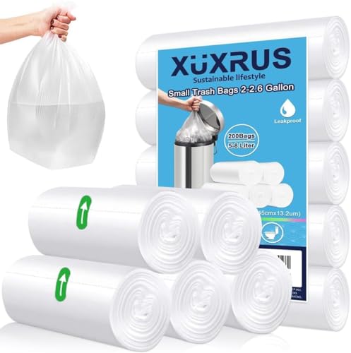 Müllbeutel 5Liter,200 Stück Transparent Abfallbeutel für Büro,Haushalt und Bad - Reißfest & Flüssigkeitsdicht,5 Rollen von XUXRUS