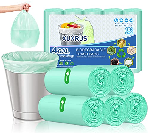 XUXRUS Biologisch Müllbeutel 10 Liter 100 Stück Abbaubar Maisstärke Material Recycelt Müllbeutel für Küchen Badezimmer, Wohnzimmer Hellgrün (Hellgrün,4GAL/10Liter-100Stück) von XUXRUS