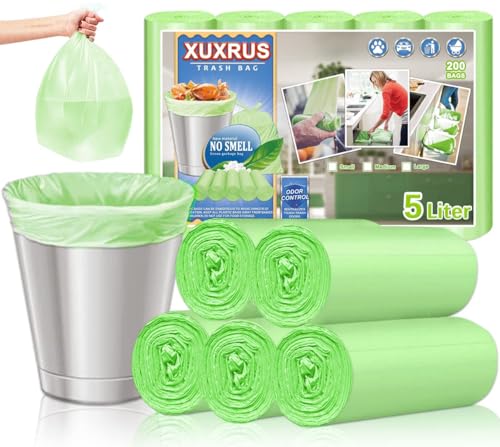 XUXRUS Biomüllbeutel 5 Litres Müllsäcke Kleine Kompostierbare Mülltüten Lebensmittel Abfallbeutel 200 Stück Grün Reißfeste Bio Beutel von XUXRUS