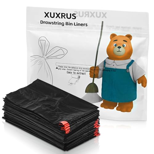 XUXRUS Schwarz Müllbeutel 20L mit Zugband Kleine Mülltüten Reißfest Abfallbeutel für Bad,60 Stück Müllsäcke von XUXRUS