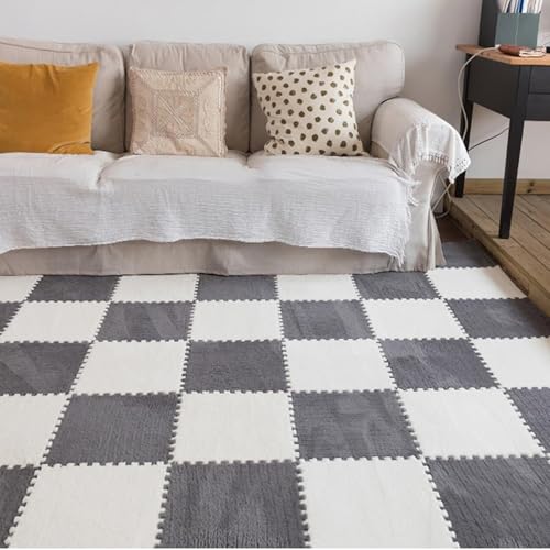 30 Stück, Flauschige, weiche Spielteppiche aus Eva-Schaumstoff, ineinandergreifende Teppichfliesen mit Rand, Puzzle-Schaumstoff-Teppich(Gray+White) von XUZWMAGZJ