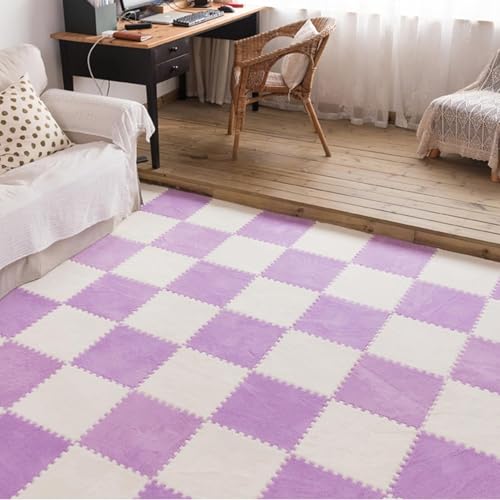 30 Stück, Flauschige, weiche Spielteppiche aus Eva-Schaumstoff, ineinandergreifende Teppichfliesen mit Rand, Puzzle-Schaumstoff-Teppich(Purple+White) von XUZWMAGZJ
