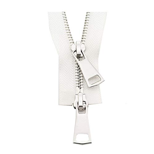 XUZWMAGZJ Unsichtbare Reißverschlüsse, Nylon-Reißverschluss, 5# Doppelschieber 60/70/80/90/100/120/150 cm Auto Lock Metall Silber Reißverschluss Zubehör Nähen Rot, 100 cm(White,90cm) von XUZWMAGZJ