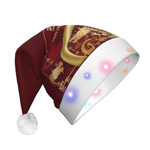 XVBCDFG Weihnachtsmütze mit LED-Lichtern, Motiv: Jahr des Drachen 2024, für Erwachsene, Urlaub, Partyzubehör von XVBCDFG