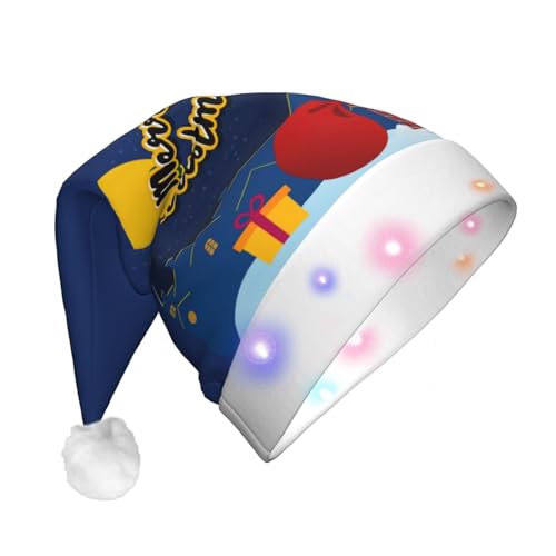 XVBCDFG Weihnachtsmütze mit lustigem Weihnachtsmann-Muster, mit LED-Lichtern, weich, lustige Hüte für Erwachsene, Urlaub, Partyzubehör von XVBCDFG