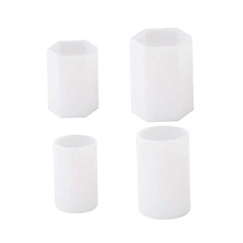 4 PCs Silikonkerzenformen Set, wiederverwendbare sichere Silikonformen für Kerzen, DIY 3D -Kerze, Zylinder und sechseckell für Herstellung, Kerzengussformen von XVHOAB