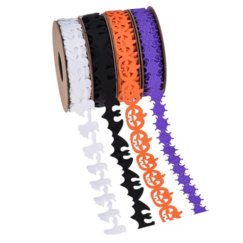 4 Rolls Halloween Ribbon 10.9 Yards geprägt Halloween Dekorationen Kürbis, Fledermaus, Geister, Spinnenmedikatorte Handwerksbänder für Geschenkverpackung DIY -Kranzdekorationen von XVHOAB