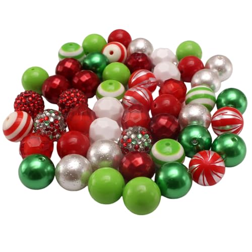 50pcs Bubble Perlen 0, 8 '' Red & Green Acryl Weihnachten Perlen mit Punkten und Streifen Festliche DIY -Weihnachtsfest für Schmuckherstellung und Dekoration von XVHOAB