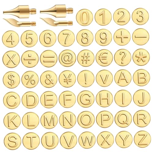 Holzbrennbuchstaben 56pcs/Set Messing Holzbrennzahlen mit Tipp -Werkzeug mit Buchstaben einschließlich Alphabet -Nummer Symbol für Burner Craft DIY -Prägesing von XVHOAB