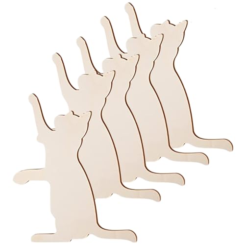 Holzkatze Ausschnitte 5pcs 12 x 9 natürliche Katzenform unfertigte Holzhandwerk DIY Holzscheiben für Handwerksblankverzierungen für Kunstprojekte, Heimschilder und Partydekoration von XVHOAB