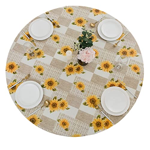 Sonnenblume ausgestattet runde Tischdecke mit Flanellrückenleiterkante Plastik Tischabdeckung wasserdicht von XVHOAB