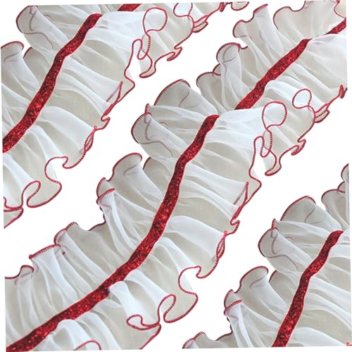 Spitzenband 118-Zoll-Falten-Spitzenverkleidung weiß und rot 4 Zoll breites Trimmen zum Nähen weicher hautfreundlicher Organza für Hochzeitskleid, Unterwäsche, Socken, Tischdecke von XVHOAB