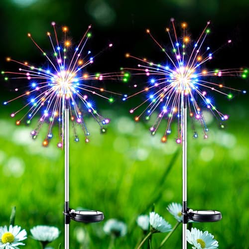 XVZ Solarlampen für Außen Garten, 2 Stück 120LED Solar Feuerwerk Licht, Solarleuchten Gartendeko Wasserdicht für Rasen, Weg, Terrassen, Balkon, Weihnachten Deko - Mehrfarbig von XVZ