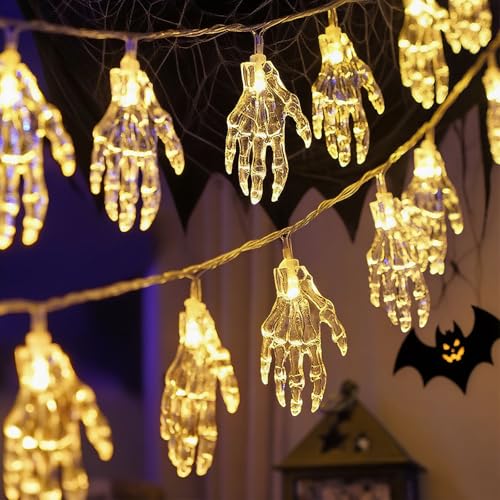 XVZ Halloween Geisterhand Lichterkette mit Timer - 3m 20LED Batteriebetrieben Lichterkette für Herbst & Halloween Deko - Transparente Geisterhand von XVZ