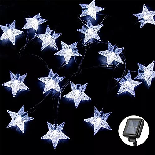 XVZ Solar Lichterkette Aussen, 30 LED Solar Star Lichterketten, Außen Solar Wasserdichte Lichterkette, 8 Modi Solarlichterkette Sterne für Thanksgiving Patio Party Hochzeit Deko - Kaltes Weiß von XVZ