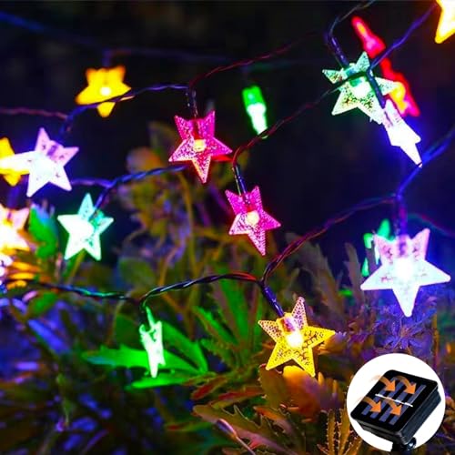 XVZ Solar Lichterkette Aussen, 30 LED Solar Star Lichterketten, Außen Solar Wasserdichte Lichterkette, 8 Modi Solarlichterkette Sterne für Thanksgiving Patio Party Hochzeit Deko - Mehrfarbig von XVZ