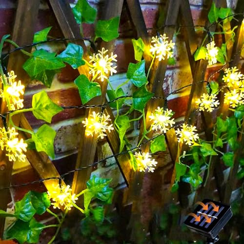 XVZ Solar Lichterkette Außen, 30LED 5m/16.4ft Solar Schneeflocke Lichterketten, Solar Lichterkette Außen Wasserdichte mit 8 Beleuchtungsmodi für Garten, Baum, Weihnachts und Party Deko - Warmweiß von XVZ