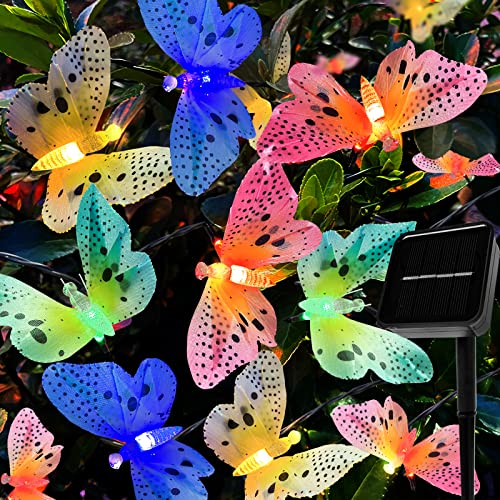 XVZ Solar Lichterkette Außen, 5m 12LED Schmetterling Lichterketten, Wasserdichte bunte faseroptisches Schmetterlings-Lichterkette für Garten Gazebo Terrasse Balkon Dekoration von XVZ